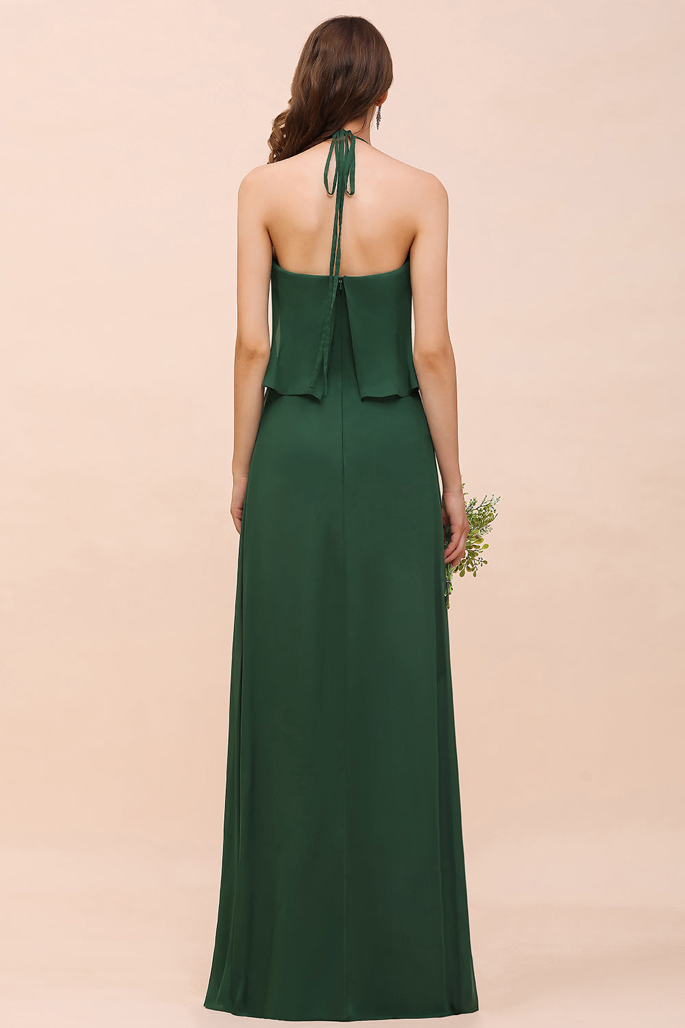 Dark Green Chiffon Spaghetti Straps Bridesmaid Dress Casual A-Line Party Dress