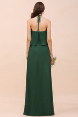 Dark Green Chiffon Spaghetti Straps Bridesmaid Dress Casual A-Line Party Dress
