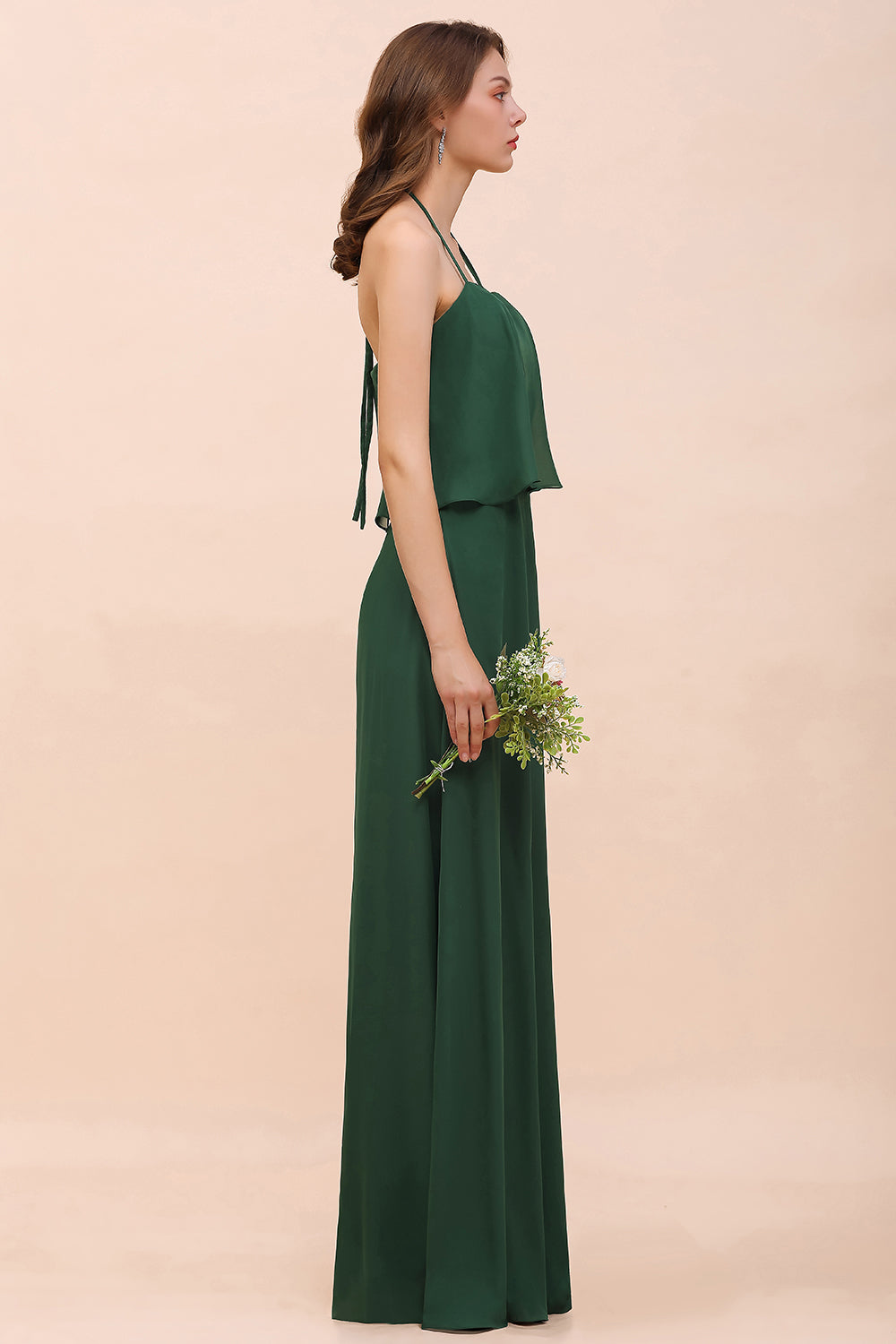 Dark Green Chiffon Spaghetti Straps Bridesmaid Dress Casual A-Line Party Dress