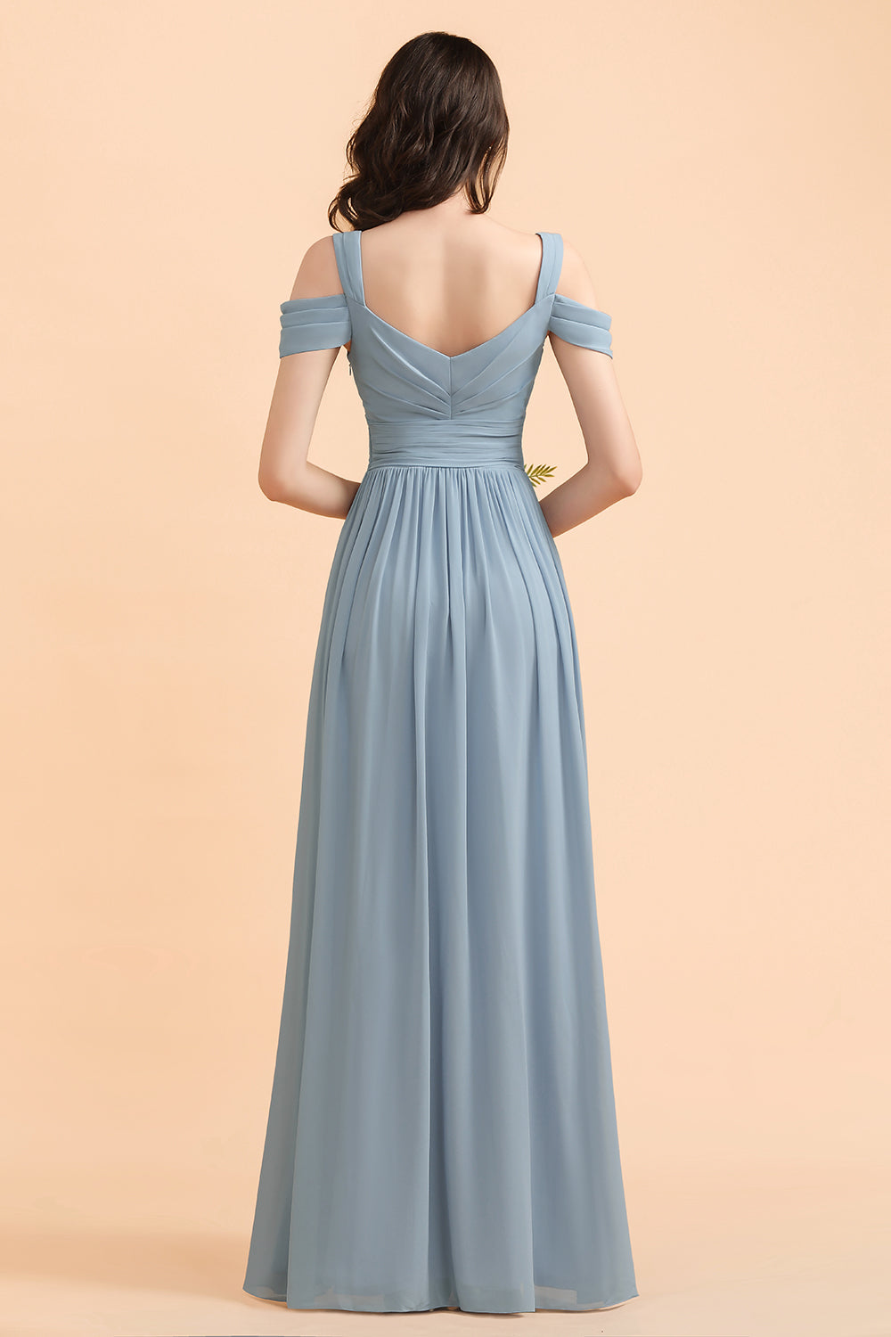 Grey Blue Chiffon Off the Shoulder Sweetheart Long Bridesmaid Dress With Side Slit
