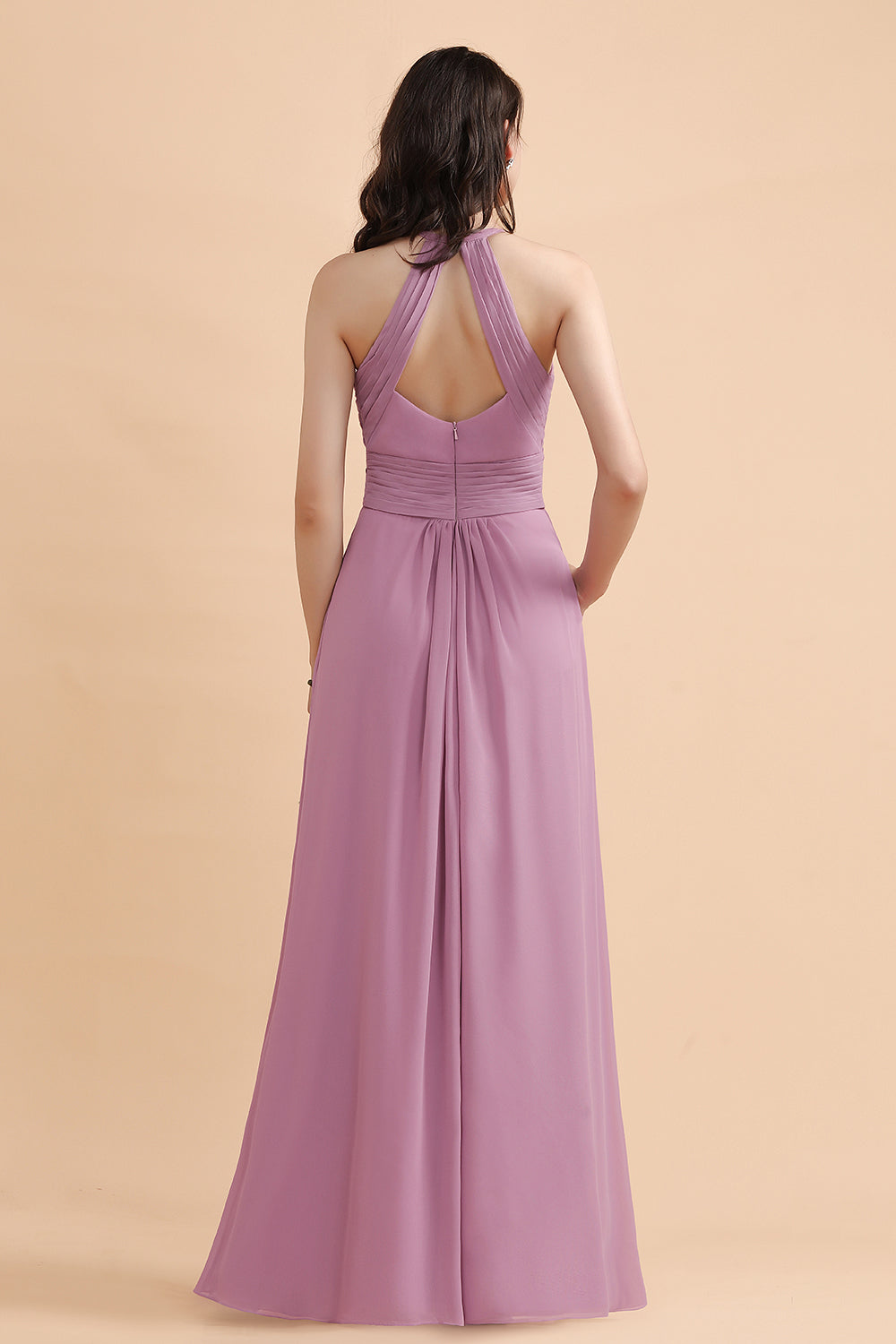 Halter Chiffon A-Line Garden Wedding Party Dress Floor Length Bridesmaid Dress