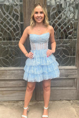 Glitter A-line Strapless Short Homecoming Dress with Beads