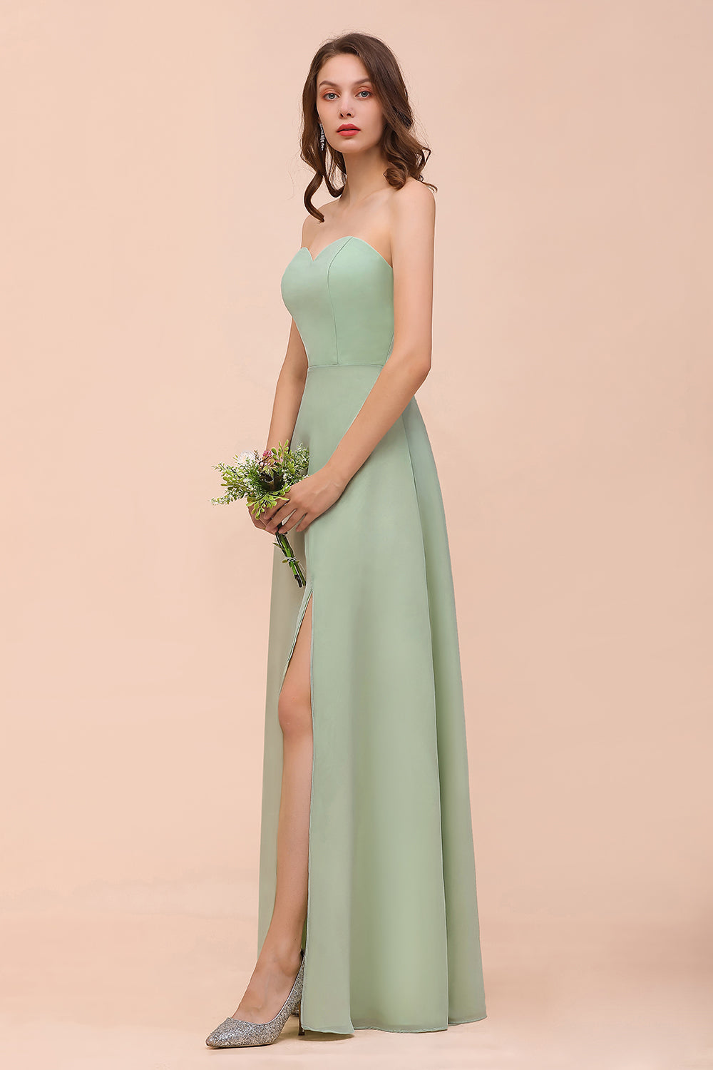 Long A-Line Sweetheart Chiffon Bridesmaid Dress with Slit