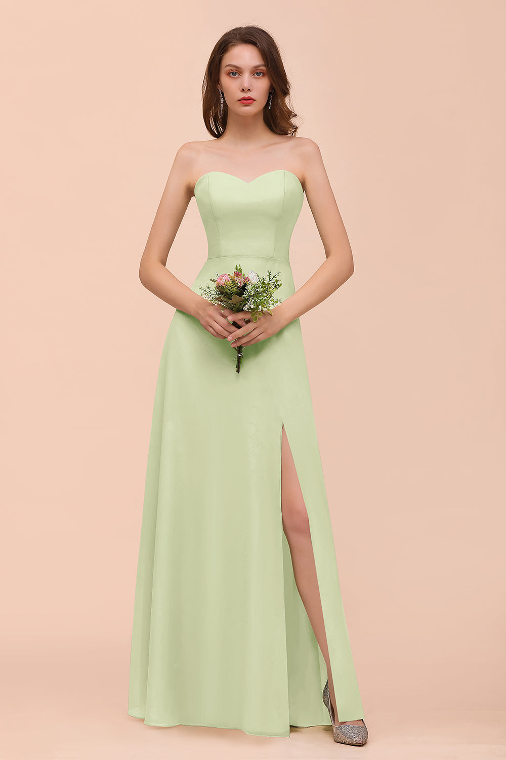 Long A-Line Sweetheart Chiffon Bridesmaid Dress with Slit