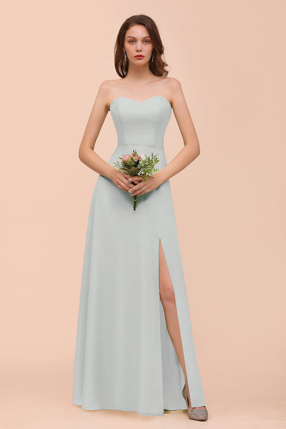 Long A-Line Sweetheart Chiffon Bridesmaid Dress with Slit