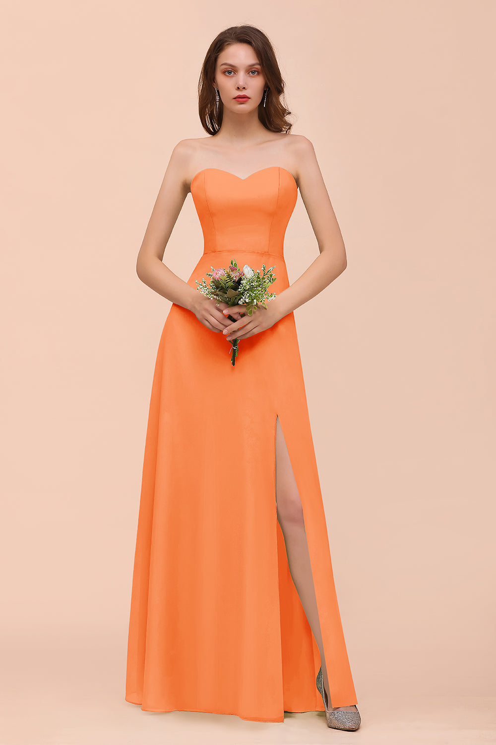 Long A-Line Sweetheart Chiffon Bridesmaid Dress with Slit