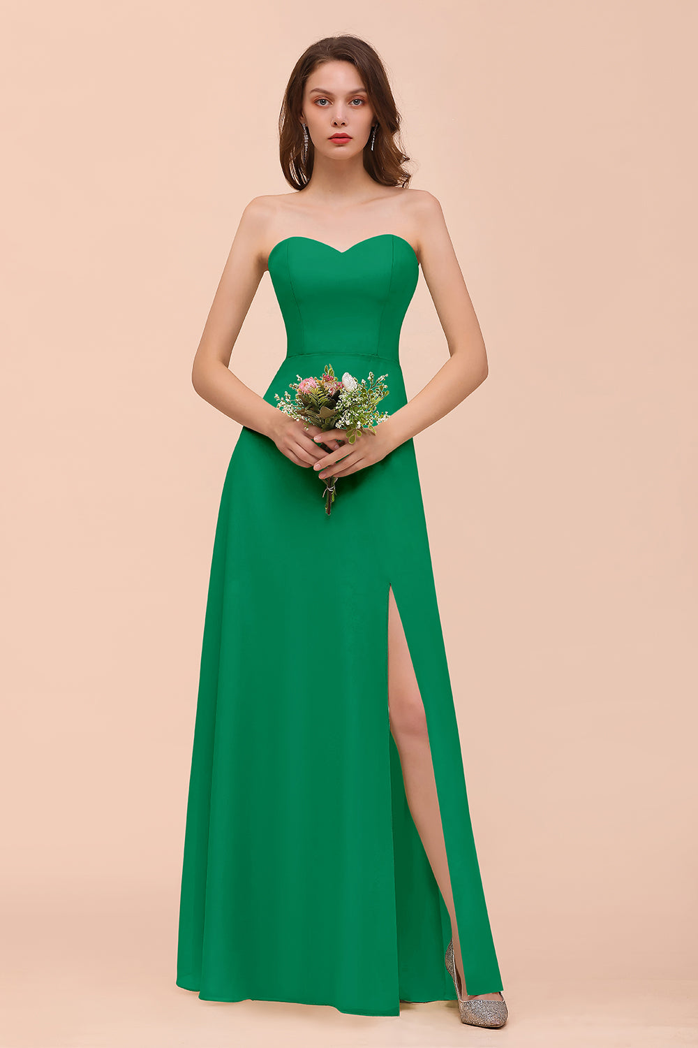 Long A-Line Sweetheart Chiffon Bridesmaid Dress with Slit