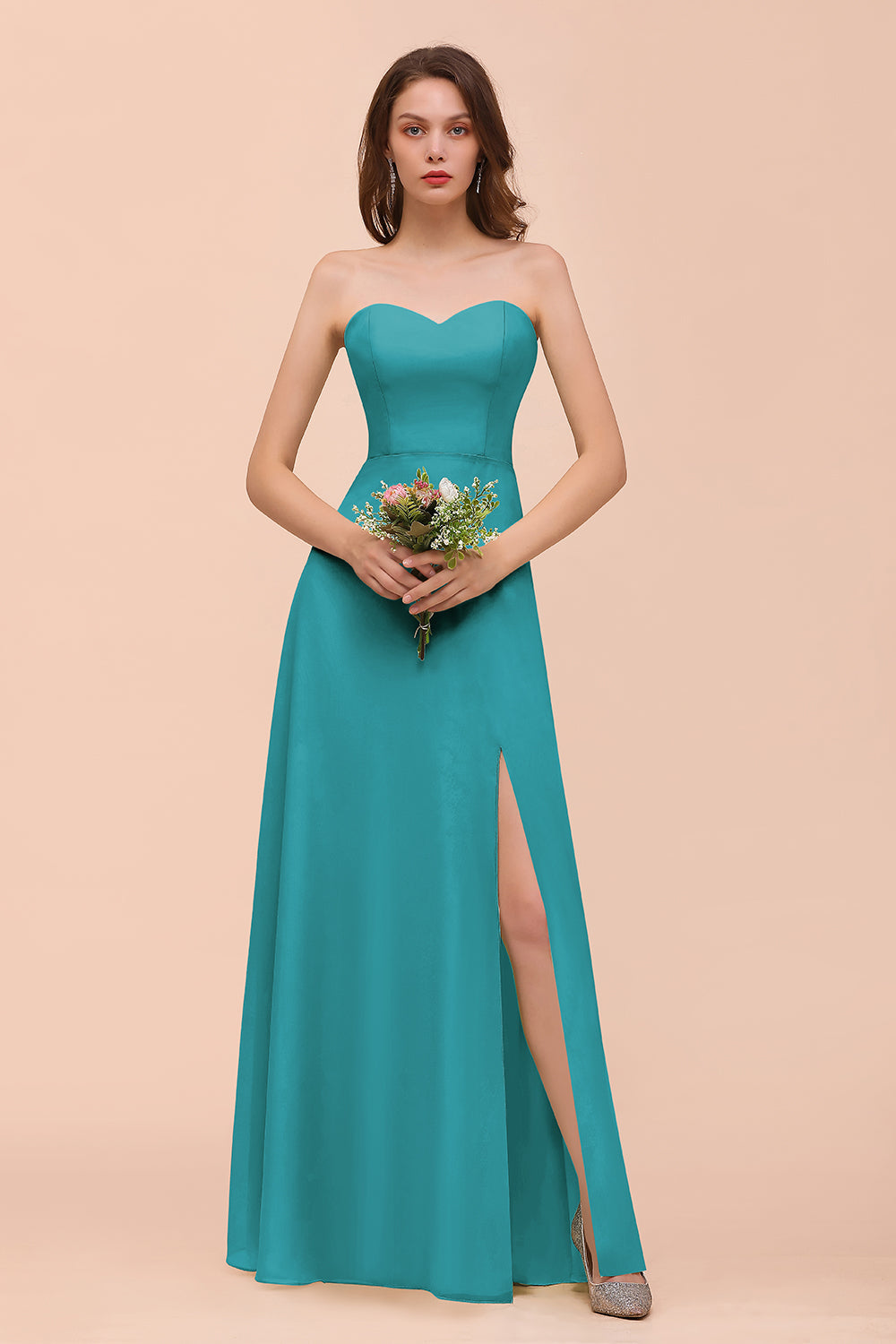 Long A-Line Sweetheart Chiffon Bridesmaid Dress with Slit
