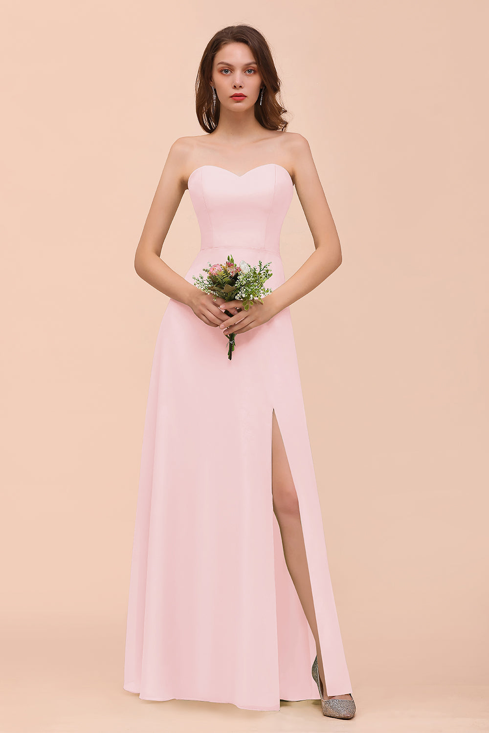 Long A-Line Sweetheart Chiffon Bridesmaid Dress with Slit