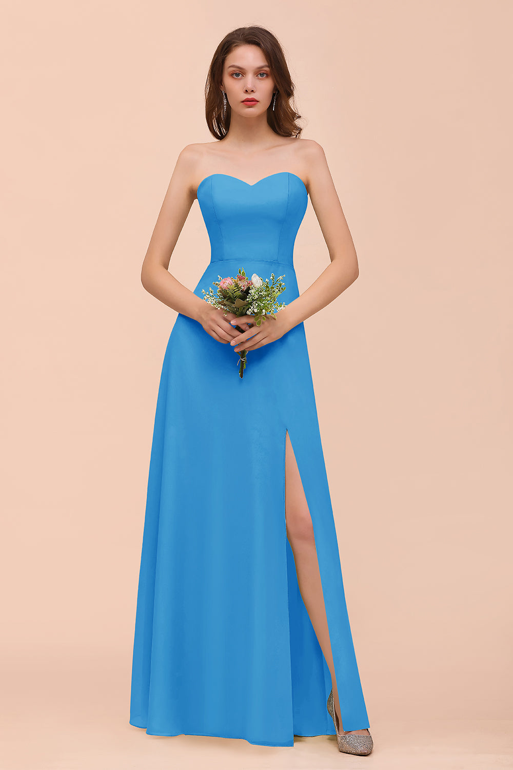 Long A-Line Sweetheart Chiffon Bridesmaid Dress with Slit