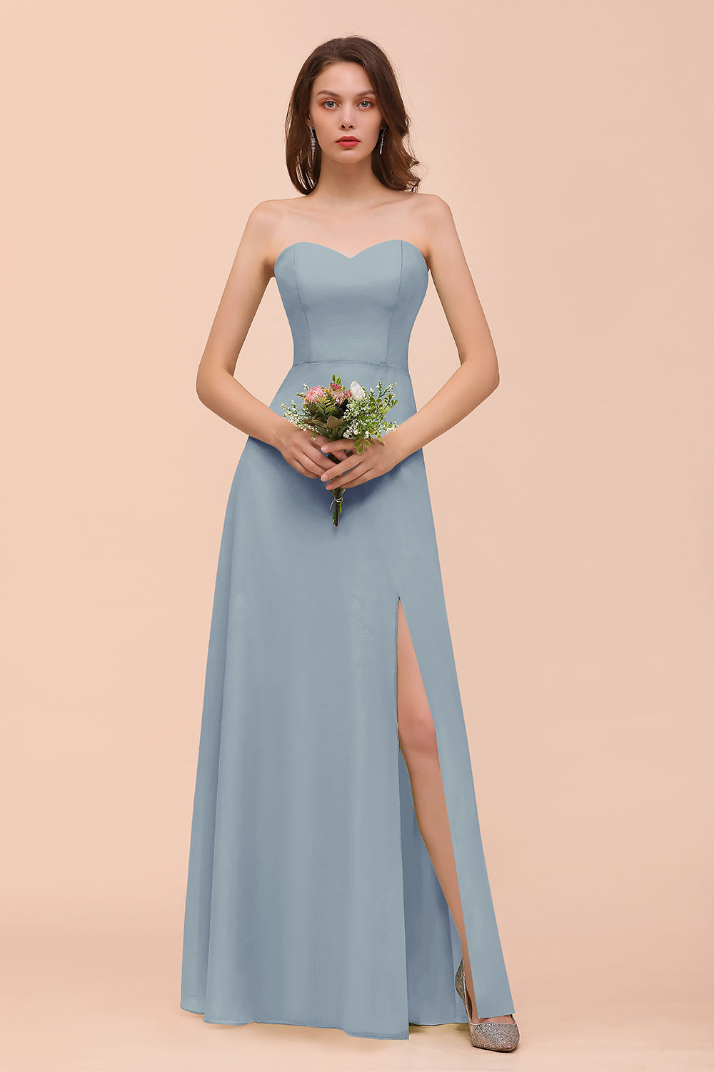 Long A-Line Sweetheart Chiffon Bridesmaid Dress with Slit