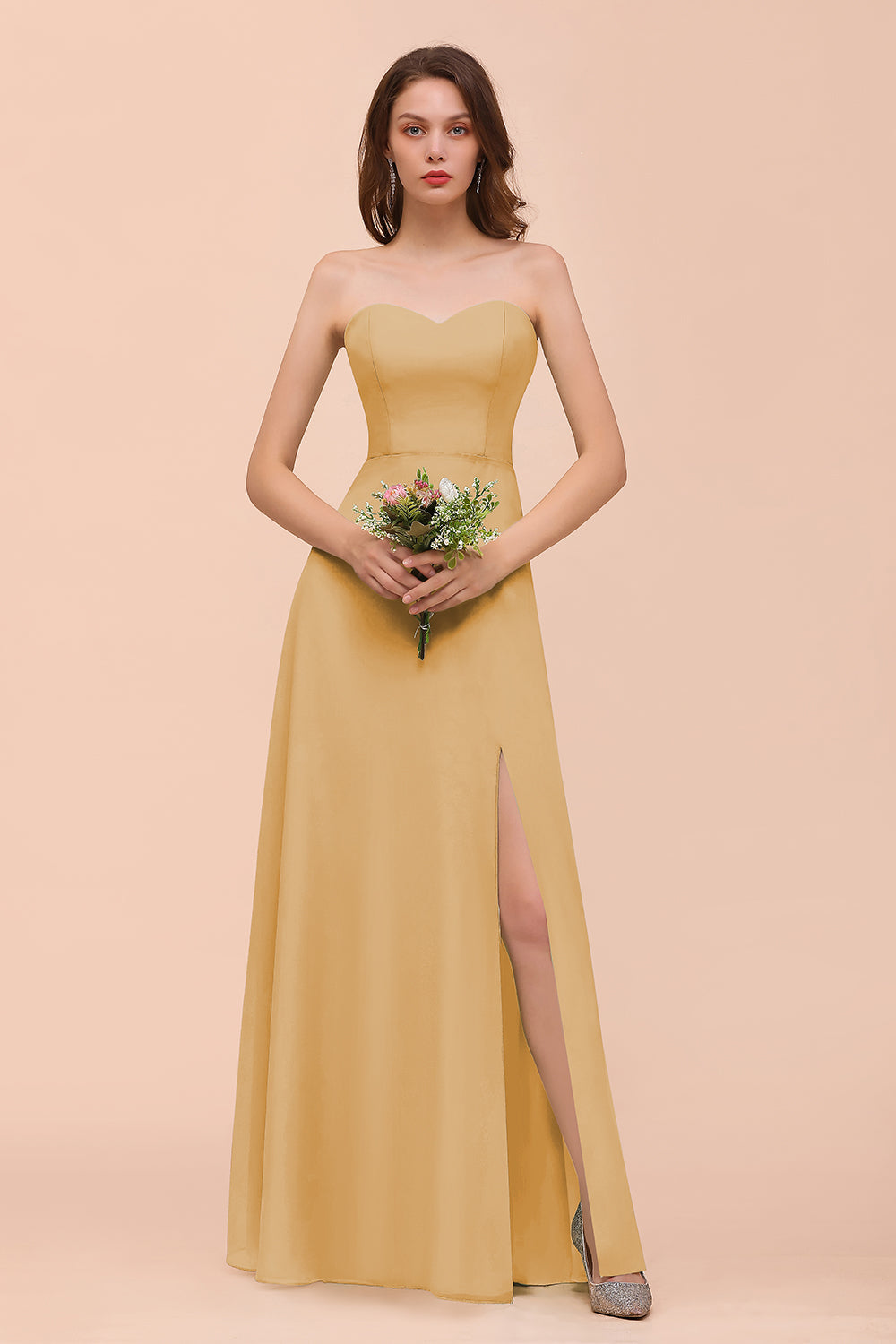 Long A-Line Sweetheart Chiffon Bridesmaid Dress with Slit