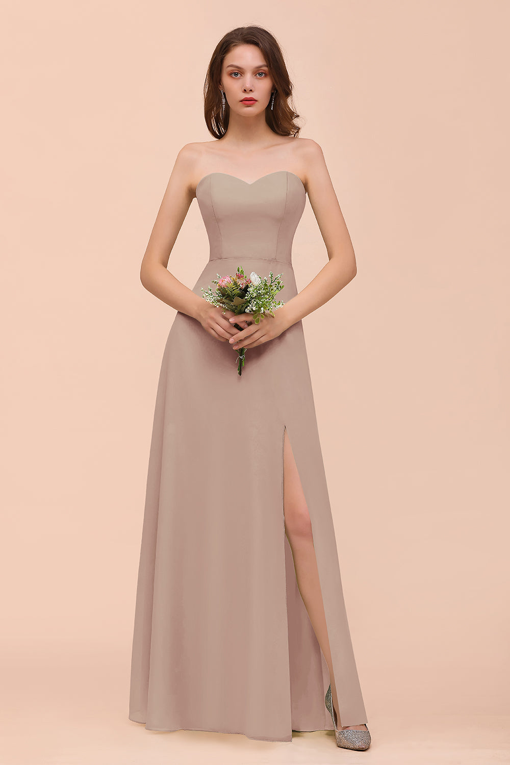 Long A-Line Sweetheart Chiffon Bridesmaid Dress with Slit