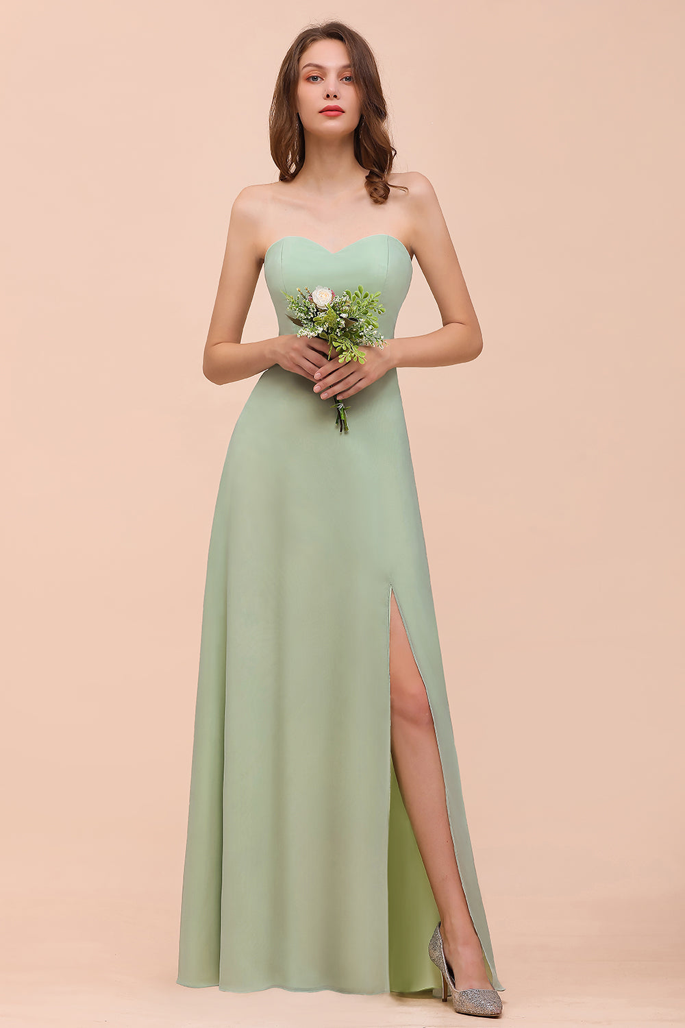 Long A-Line Sweetheart Chiffon Bridesmaid Dress with Slit