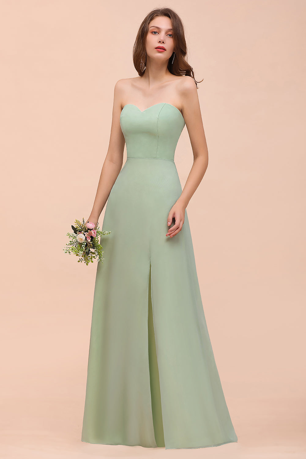 Long A-Line Sweetheart Chiffon Bridesmaid Dress with Slit
