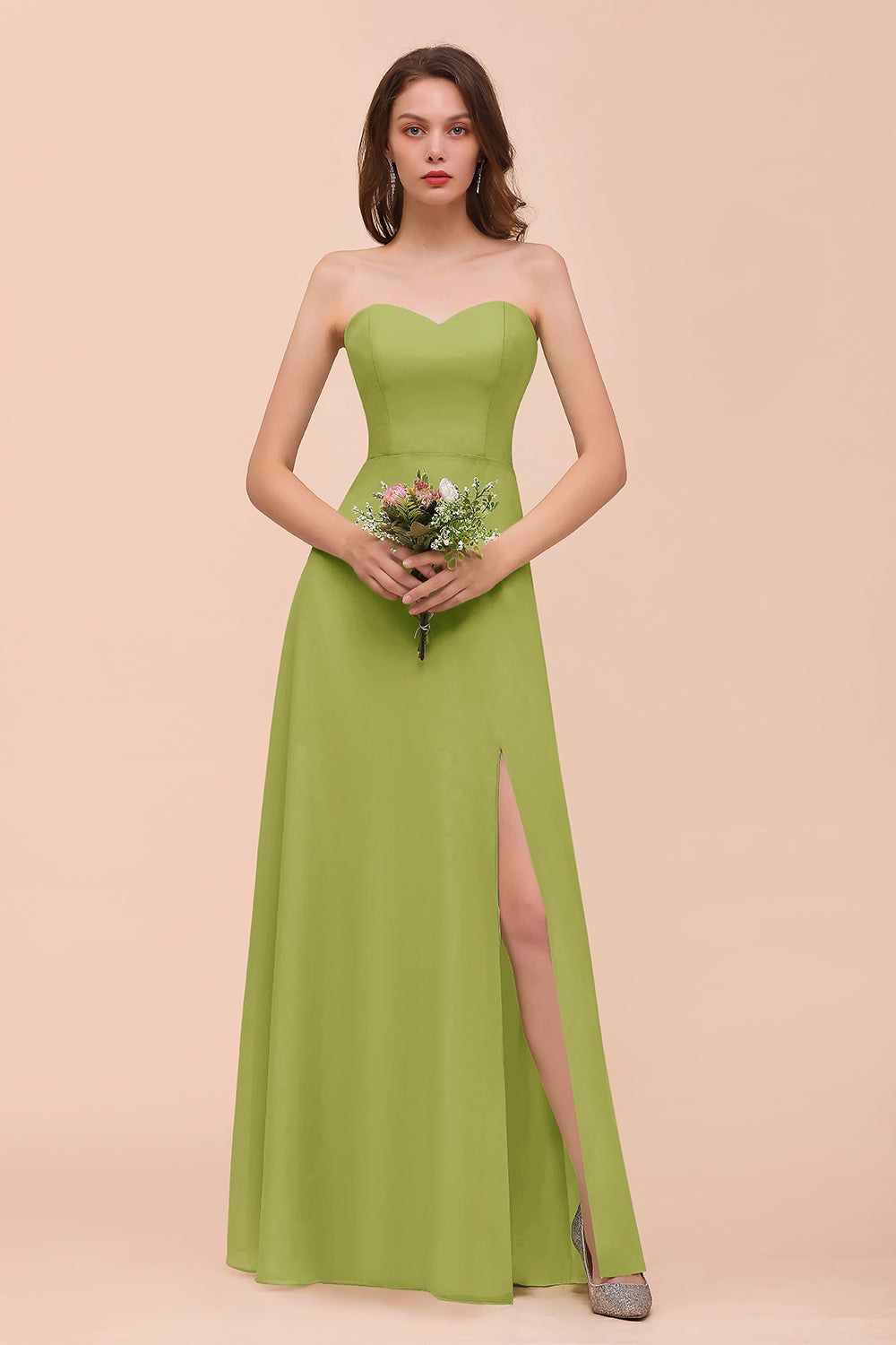 Long A-Line Sweetheart Chiffon Bridesmaid Dress with Slit
