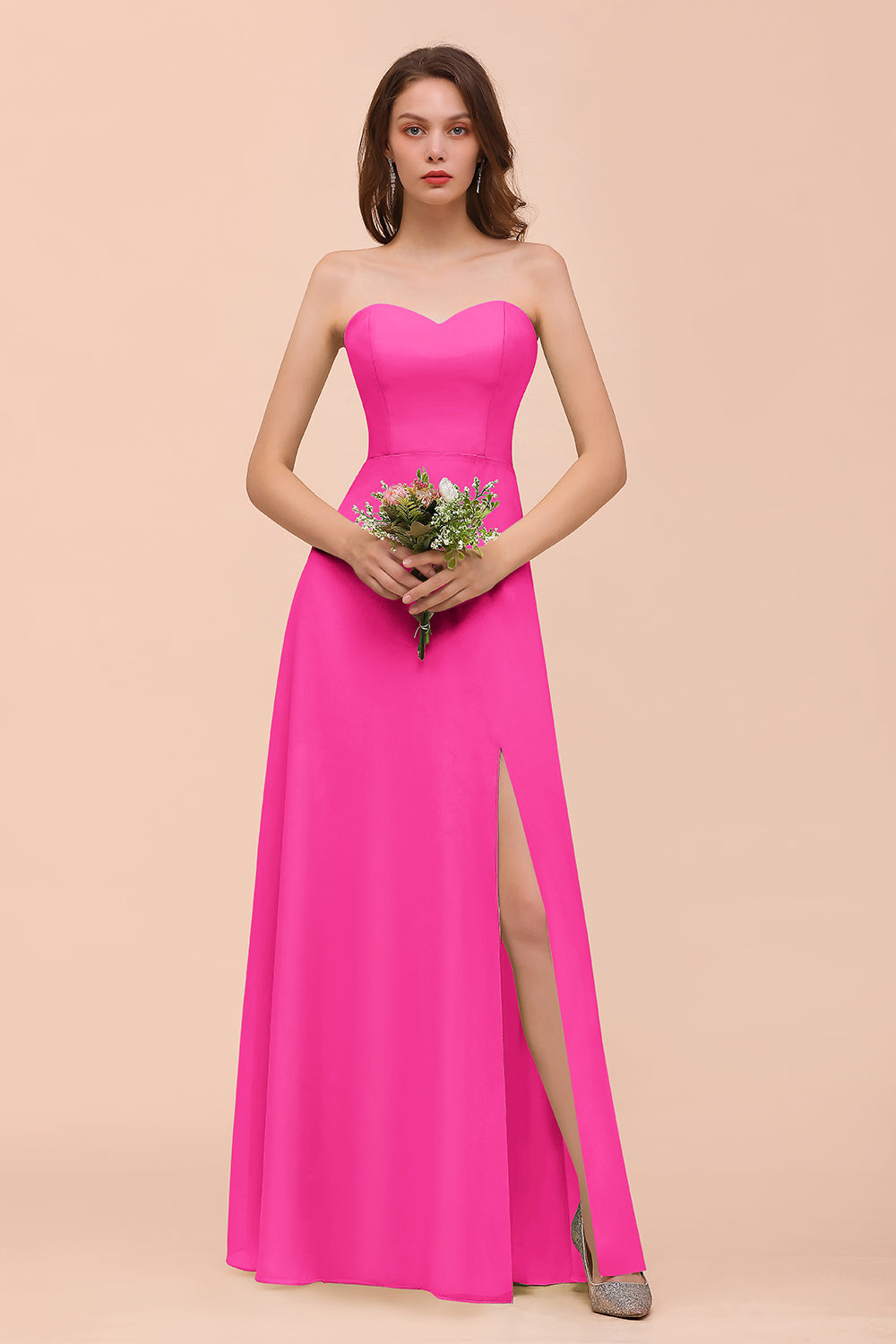 Long A-Line Sweetheart Chiffon Bridesmaid Dress with Slit