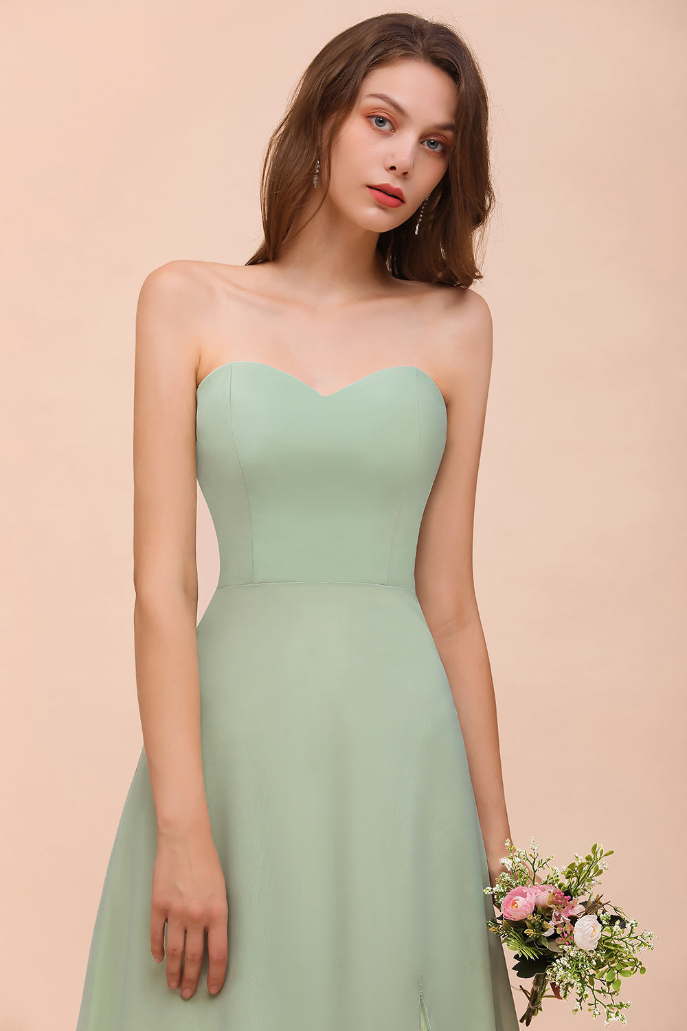 Long A-Line Sweetheart Chiffon Bridesmaid Dress with Slit