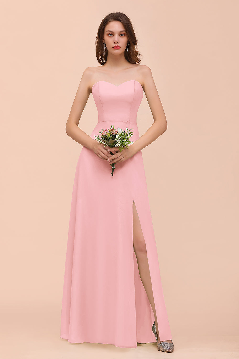 Long A-Line Sweetheart Chiffon Bridesmaid Dress with Slit