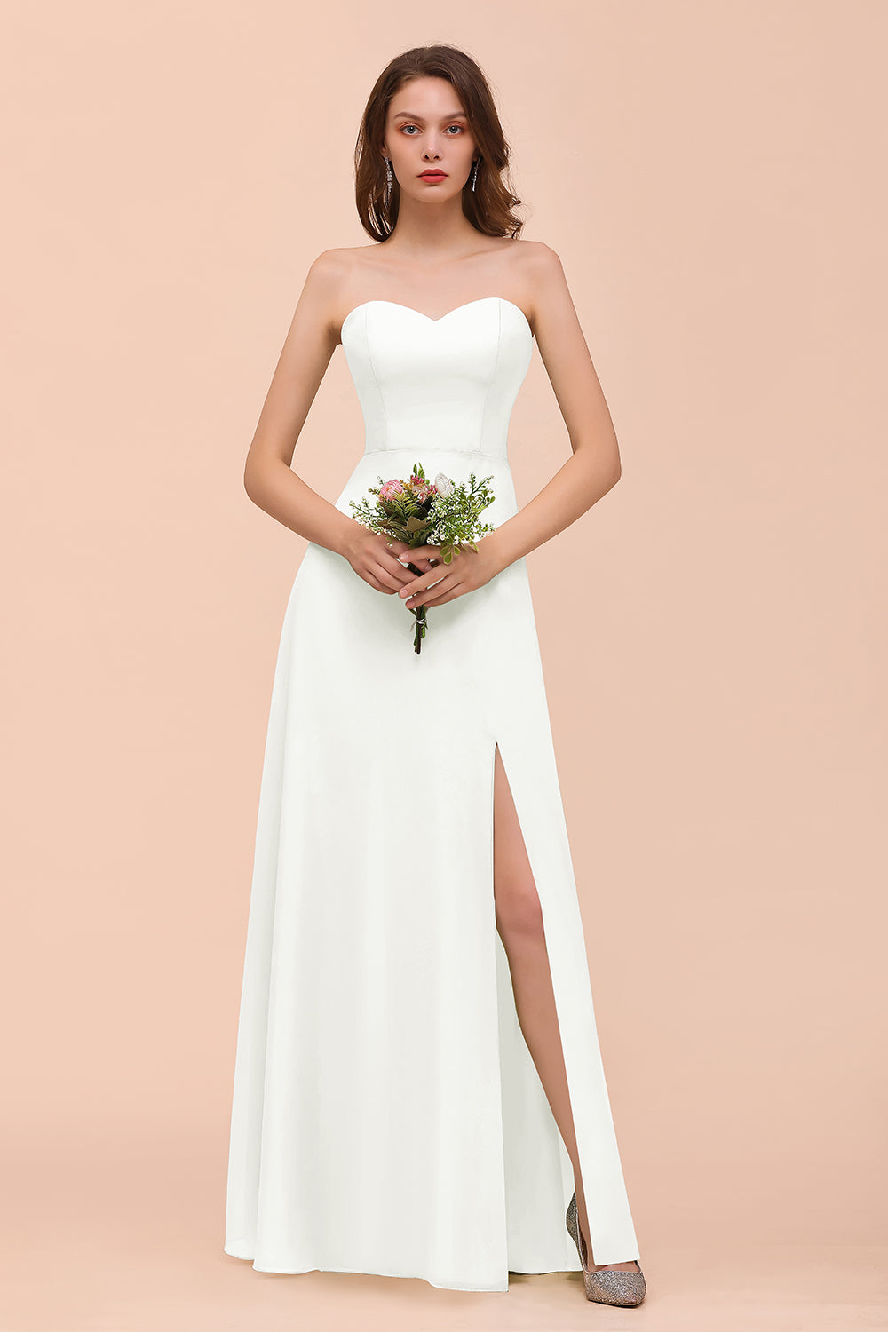 Long A-Line Sweetheart Chiffon Bridesmaid Dress with Slit
