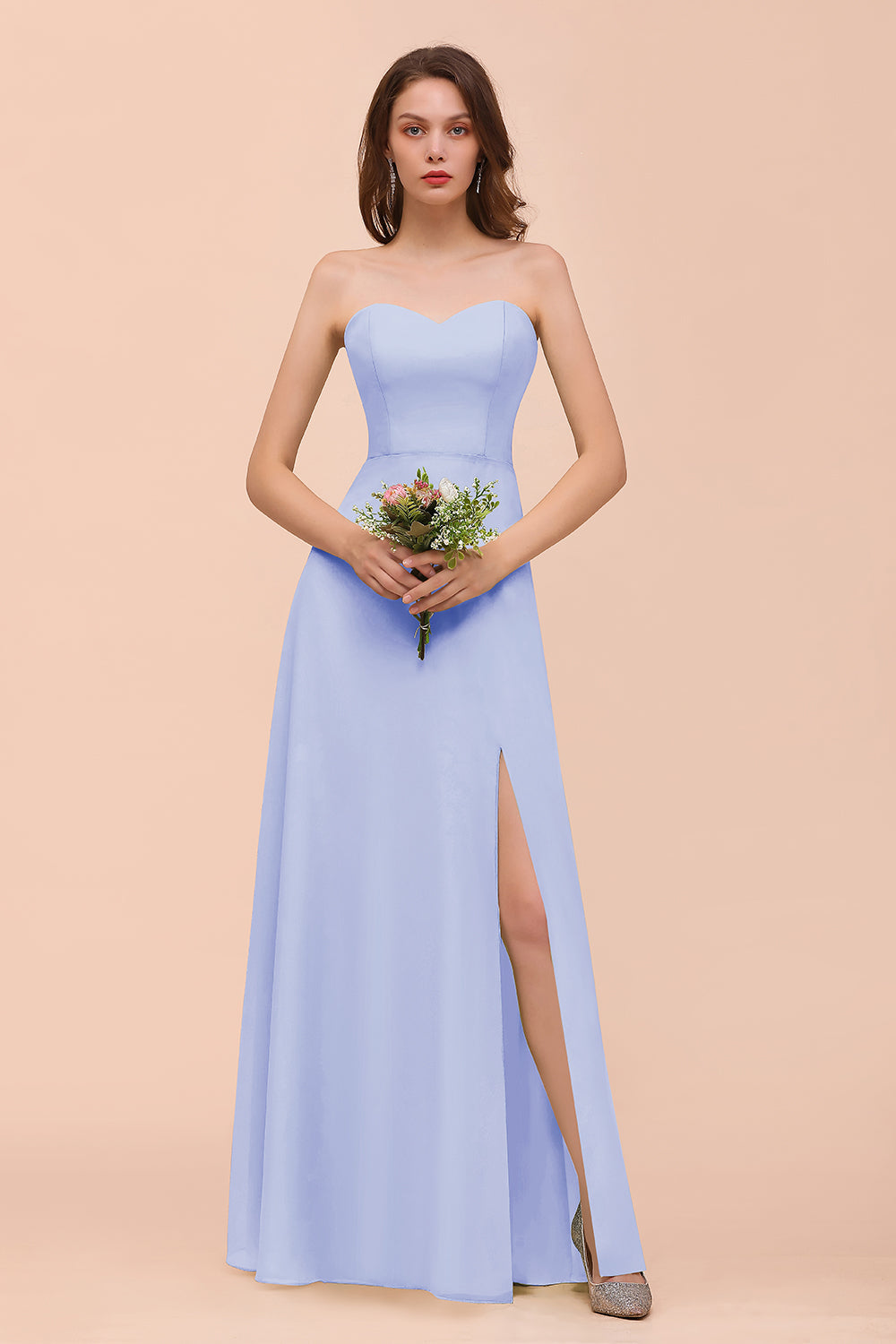 Long A-Line Sweetheart Chiffon Bridesmaid Dress with Slit
