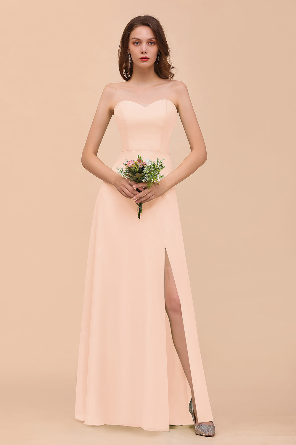 Long A-Line Sweetheart Chiffon Bridesmaid Dress with Slit