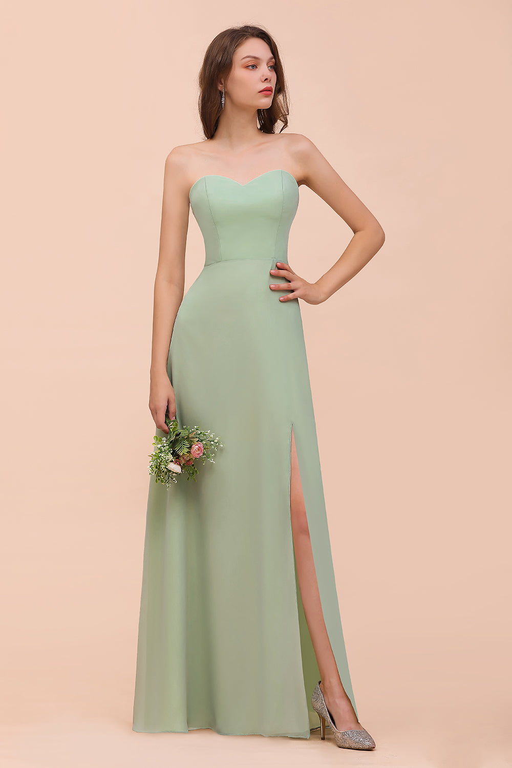 Long A-Line Sweetheart Chiffon Bridesmaid Dress with Slit