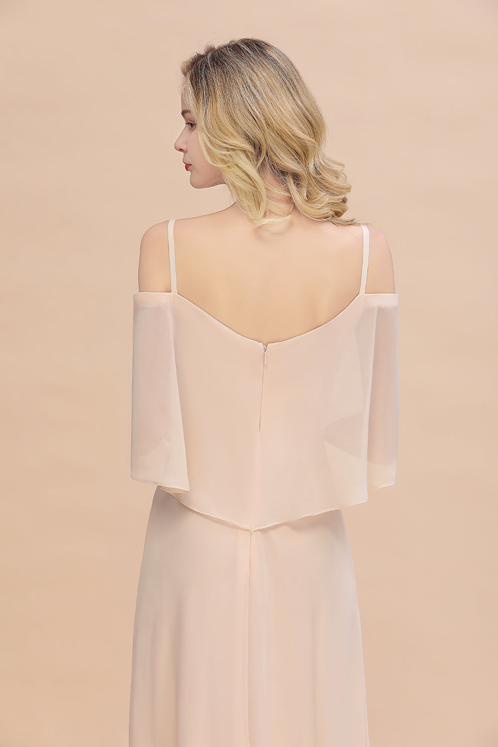 Long A-line Off the Shoulder Chiffon Spaghetti Straps Side Split Bridesmaid Dress