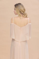 Long A-line Off the Shoulder Chiffon Spaghetti Straps Side Split Bridesmaid Dress