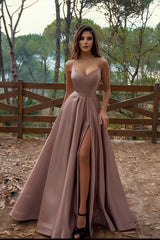 Modest Long A-line Sweetheart Spaghetti Straps Prom Dress with Slit
