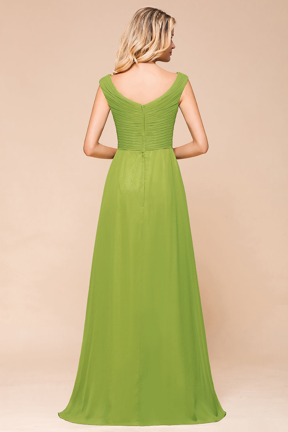 Long A-line V-neck Chiffon Green Bridesmaid Dress