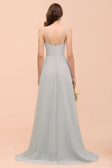 Long A-line V-neck Ruffle Chiffon Bridesmaid Dress