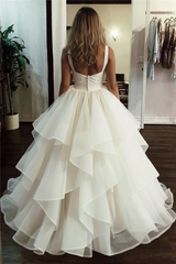 Long Ball Gown Sweetheart Straps Tulle Wedding Dress