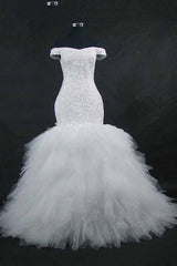 Long Off the Shoulder Sequins Lace-up Mermaid Wedding Dresses