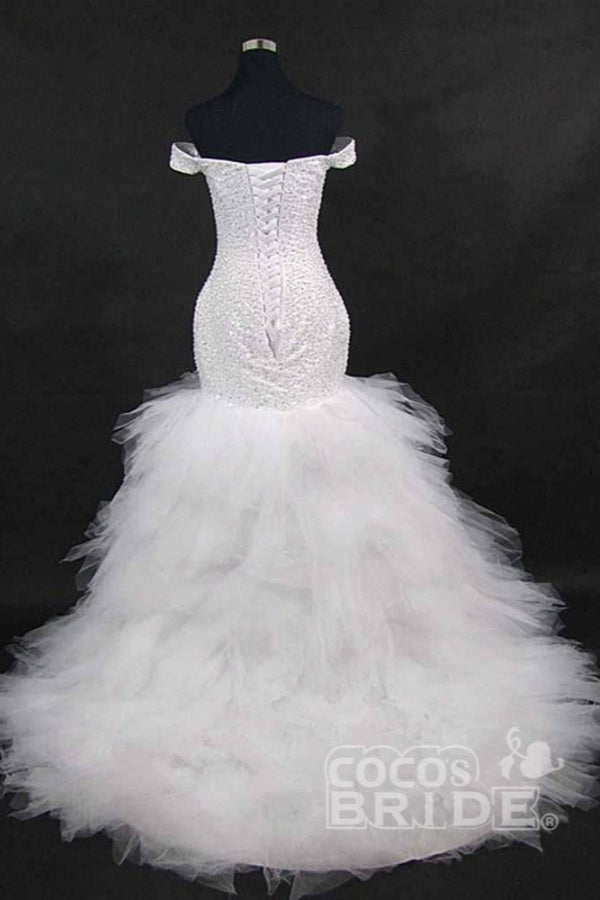 Long Off the Shoulder Sequins Lace-up Mermaid Wedding Dresses