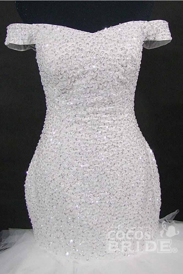 Long Off the Shoulder Sequins Lace-up Mermaid Wedding Dresses