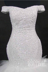 Long Off the Shoulder Sequins Lace-up Mermaid Wedding Dresses