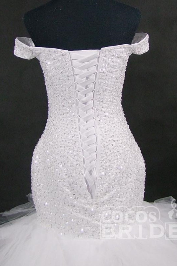 Long Off the Shoulder Sequins Lace-up Mermaid Wedding Dresses