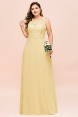 Plus Size Chiffon Jewel Daffodil Long Wedding Guest Dress with Lace