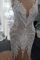 Long V-Neck Backless Tulle Beads Mermaid Wedding Dresses