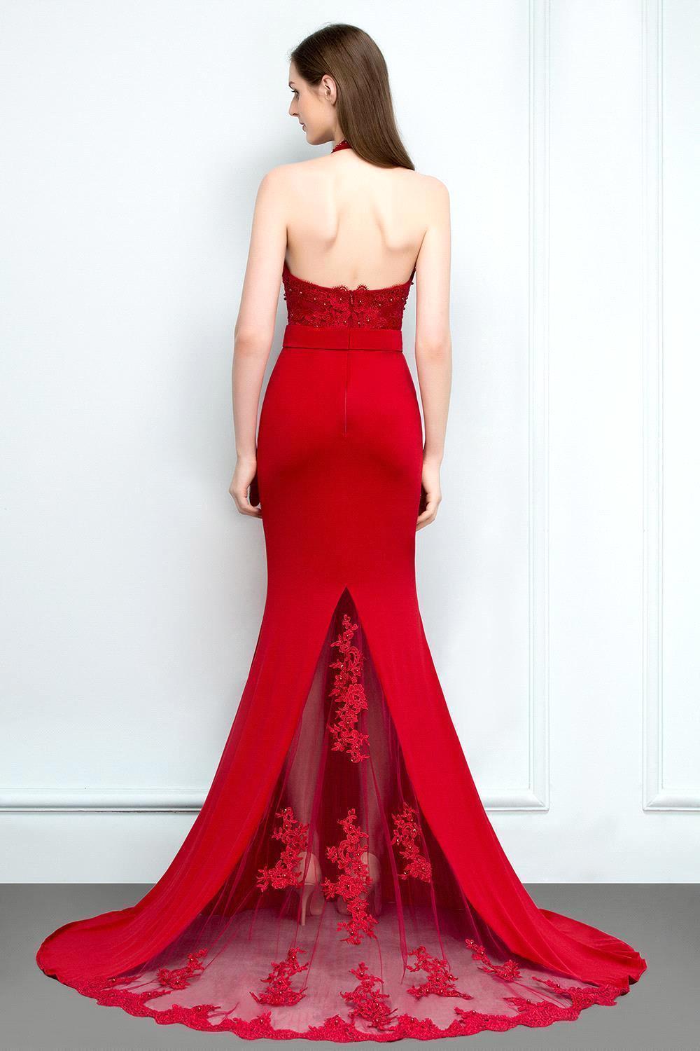 Mermaid Charmeuse Lace Halter Sleeveless Floor Length Bridesmaid Dresses with Sash