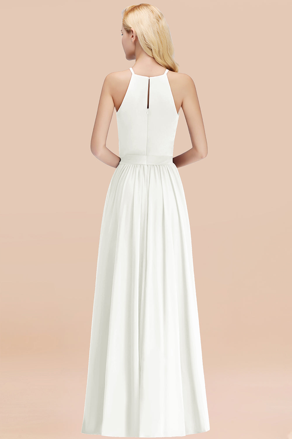 Modest Long A-line Halter Chiffon Bow Ivory Bridesmaid Dresses