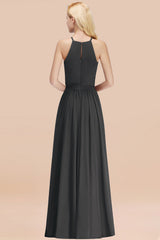 Modest Long A-line Halter Chiffon Bow Steelgrey Bridesmaid Dresses
