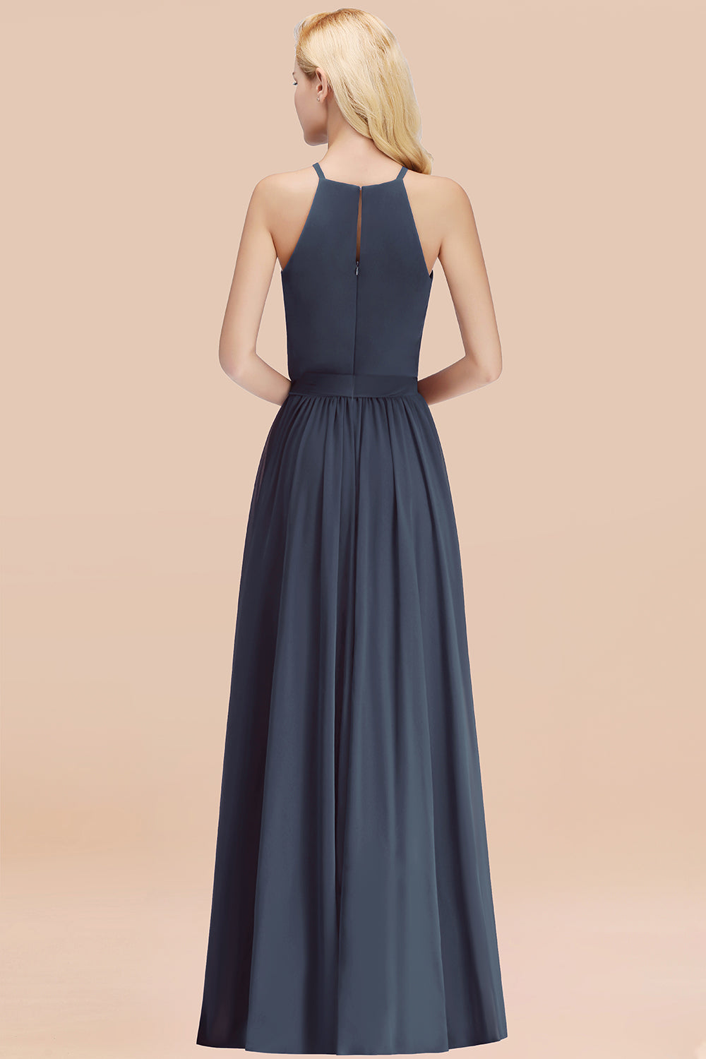 Modest Long A-line Halter Chiffon Bow Stormy Bridesmaid Dresses