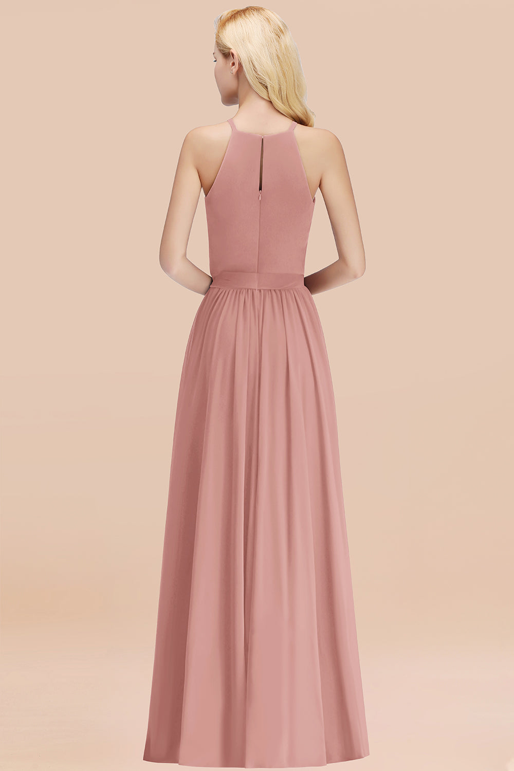 Modest Long A-line Halter Chiffon Bow Vintagemauve Bridesmaid Dresses
