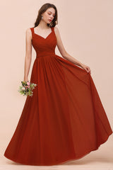 New Long A-line Sweetheart Straps Ruffle Rust Chiffon Bridesmaid Dress