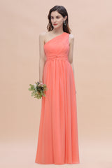 One Shoulder Chiffon Bridesmaid Dress A-Line Long Wedding Guest Dress