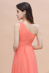 One Shoulder Chiffon Bridesmaid Dress A-Line Long Wedding Guest Dress