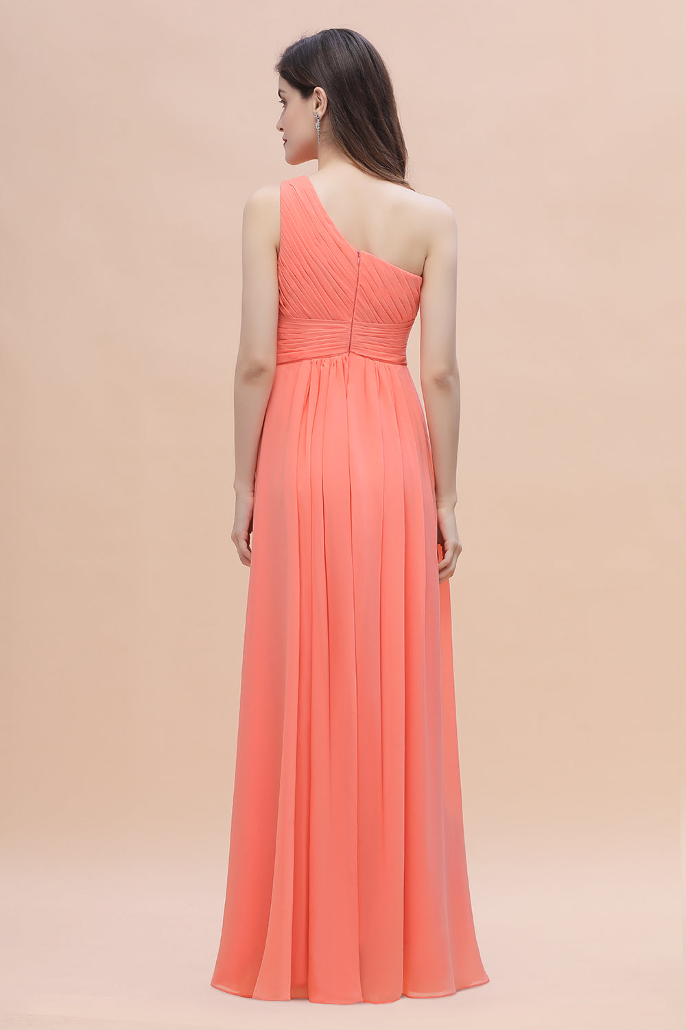 One Shoulder Chiffon Bridesmaid Dress A-Line Long Wedding Guest Dress