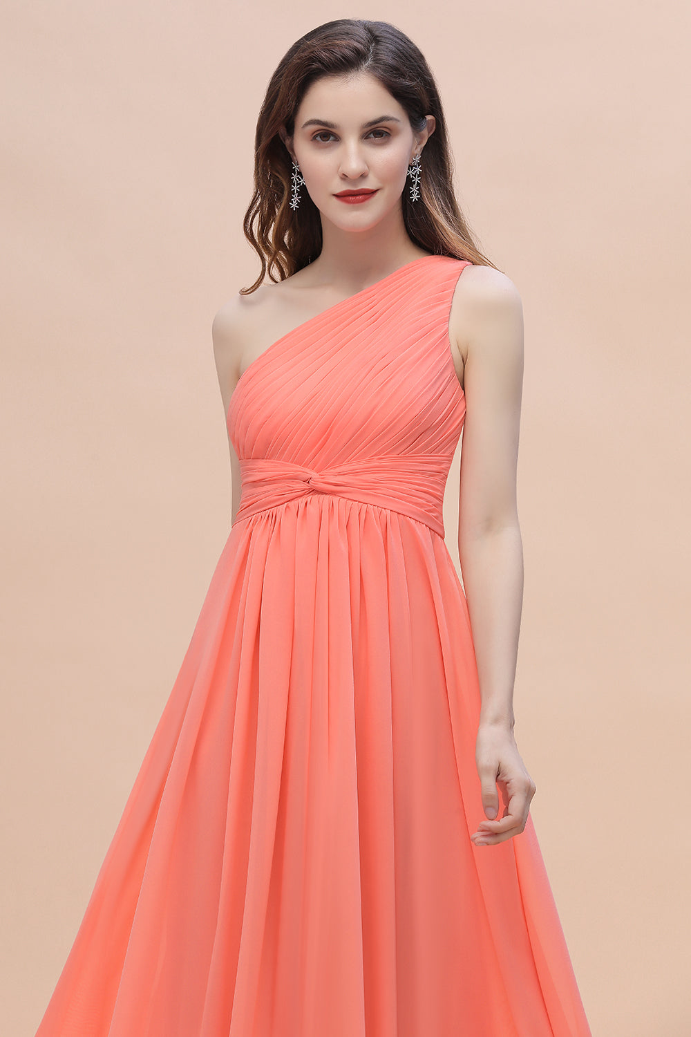 One Shoulder Chiffon Bridesmaid Dress A-Line Long Wedding Guest Dress
